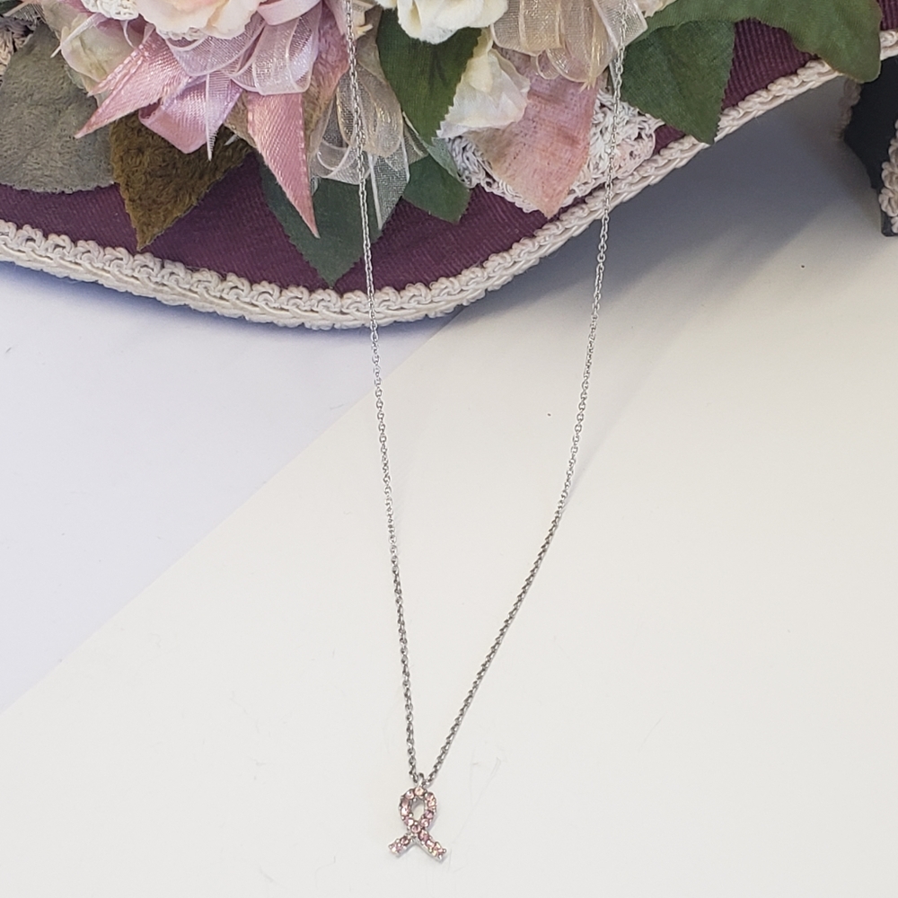 Beautiful Pink Crystal Ribbon Necklace - Picture 1 of 7